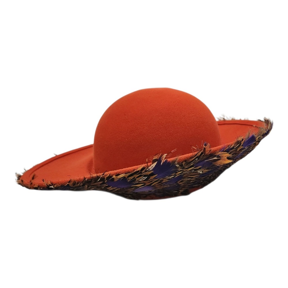Mr John Classic Vintage Orange Wool Feather Brim Hat Excello 100% Wool‎ USA Made